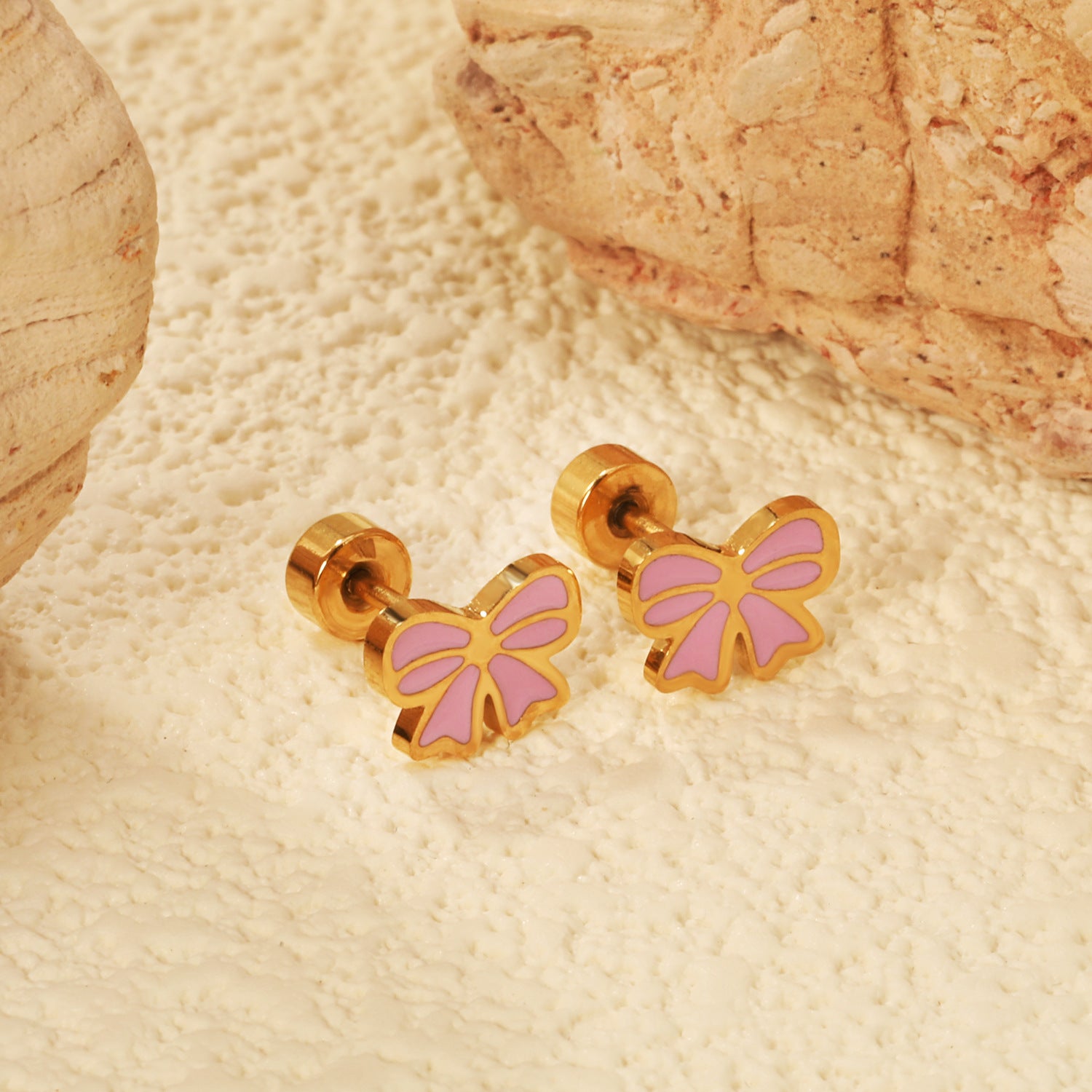 Wholesale Screw Plug Cute Rabbit Bow Rainbow Ice Cream Stainless Steel Girls Earrings